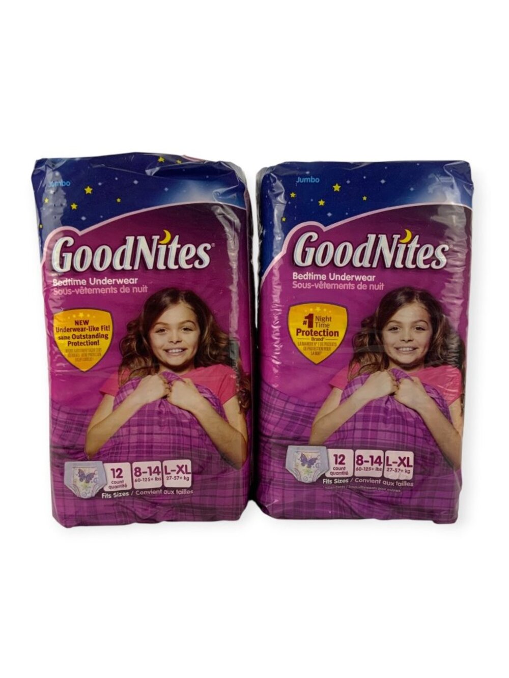 Goodnites Disposable Bedtime Underwear 2 Pack Girls L-XL 8-14 Years 12ct each